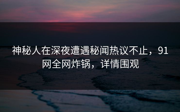 神秘人在深夜遭遇秘闻热议不止，91网全网炸锅，详情围观
