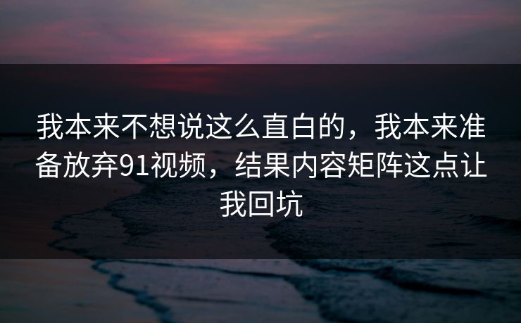 我本来不想说这么直白的，我本来准备放弃91视频，结果内容矩阵这点让我回坑